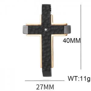 Fashion stainless steel gilded edge brick and stone cross dual color creative trend jewelry black pendant - KP120033-WGAS