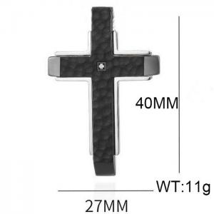 Fashion stainless steel silver plated edge brick and stone cross dual color creative trend jewelry black pendant - KP120034-WGAS