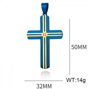 Fashion stainless steel studded diamond cross dual color creative trend jewelry blue&gold pendant - KP120036-WGAS