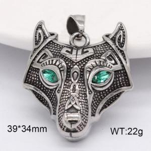 European and American fashion personality retro green eyes pirate wolf head jewelry charm ancient silver pendant - KP120044-WGRZ