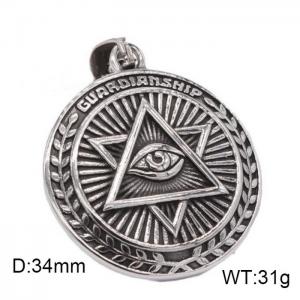 Stainless steel punk personality demon eye trendy men's ancient silver round pendant - KP120050-WGRZ