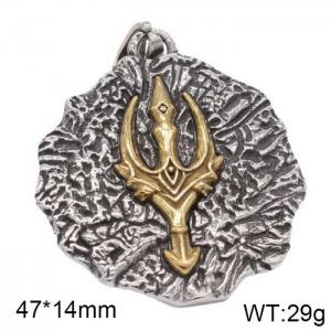 Punk Personalized Retro Nordic Viking Thor Trident Men's Titanium Steel Dual Color Pendant - KP120051-WGRZ