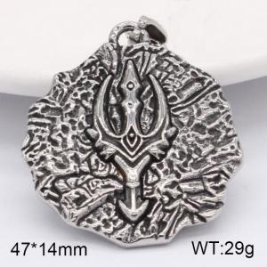 Punk Personality Vintage Nordic Viking Thunder Trident Men's Titanium Steel Silver Pendant - KP120052-WGRZ