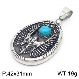 Stainless Steel Eagle Blue Turquoise Men's Pendant - KP120058-MZOZ