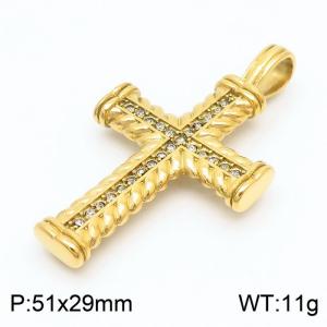 51x29mm Men's Charm Cross Zircon Wave Pattern Pendant Stainless Steel Gold Color Necklace Charm Jewelry Jewelry - KP120274-KJX