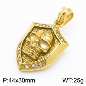 European and American stainless steel trend personalized skull head with diamond geometric gold pendant - KP120368-KJX