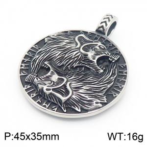 Fashionable and personalized stainless steel creative Viking Sohu totem double wolf head men's domineering retro black pendant - KP130379-MZOZ