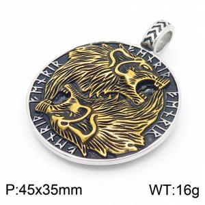Fashionable and personalized stainless steel creative Viking Sohu totem double wolf head men's domineering retro black&gold pendant - KP130381-MZOZ