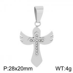 European and American fashion stainless steel creative geometric diamond inlaid cross charm silver pendant - KP130402-HR