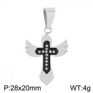 European and American fashion stainless steel creative geometric diamond inlaid cross charm silver&black pendant - KP130404-HR