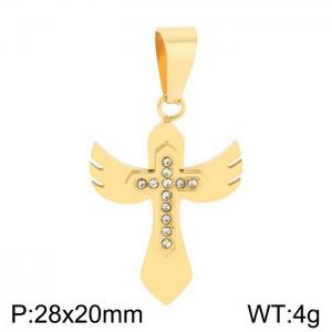European and American fashion stainless steel creative geometric diamond inlaid cross charm gold pendant - KP130405-HR
