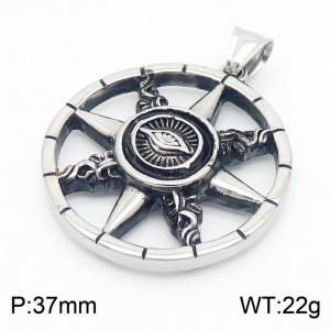 European and American hip-hop personality stainless steel creative domineering eyes eight pointed star circular ring men's retro pendant - KP130422-TGX