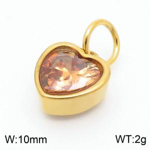 10mm Width Tea Color Heart Pendant Charm Pendant Women Stainless Steel Gold Color - KP130441-LK