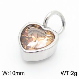 10mm Width Tea Color Heart Pendant Charm Pendant Women Stainless Steel Silver Color - KP130448-LK