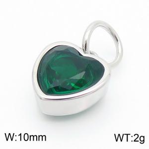 10mm Width Dark Green Heart Pendant Charm Pendant Women Stainless Steel Silver Color - KP130452-LK