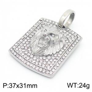 Hip Hop Gemstone Men Jewelry Square Stainless Steel Lion Cubic Zircon Pendant Charms - KP130464-MZOZ