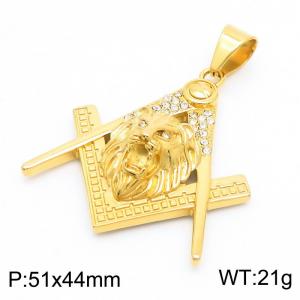 Wholesale Stainless Steel Men's Lion Pendant 18k Gold Plated Cubic Zircon Pendant - KP130478-MZOZ