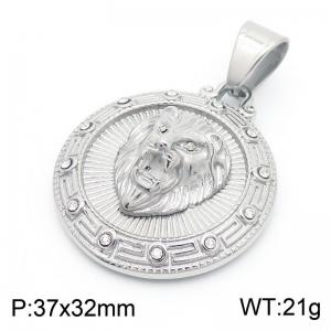 Hip Hop Jewelry Stainless Steel Lion Head Pendant Inlay Cubic Zircon Round Pendant - KP130481-MZOZ
