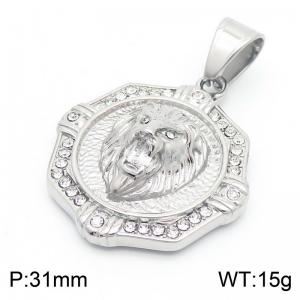 Custom Wholesale Vintage Cool Lion Head Pendant Mens Stainless Steel Punk Viking Zircon Pendant - KP130485-MZOZ