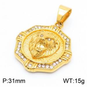 Wholesale Gold Cool Lion Head Pendant Mens Stainless Steel Punk Viking Zircon Pendant - KP130486-MZOZ