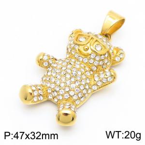 Fashion Jewelry Transparent Crystal Diamond Teddy Bear 18k Gold Plated Stainless Steel Pendant - KP130490-MZOZ