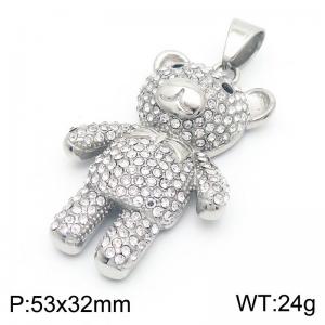 Transparent Crystal Rhinestone Diamond Stainless Steel Pendant Teddy Cute Bear Jewelry For Gift - KP130491-MZOZ