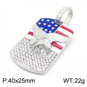 Stainless steel diamond inlaid national flag eagle pendant - KP130508-MZOZ