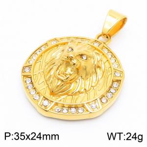 Unisex Gold-Plated Stainless Steel&Rhinestones Lion Head Tag Pendant - KP130512-MZOZ