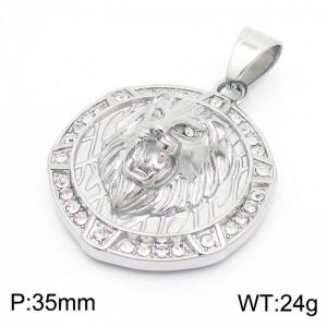 Unisex Stainless Steel&Rhinestones Lion Head Tag Pendant - KP130513-MZOZ