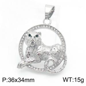 Women Stainless Steel&Rhinestones Green Eyes Tiger Pendant - KP130515-MZOZ