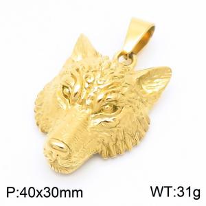 Vintage Stainless Steel Wolf Head Shape Pendant Animal Fashion Jewelry Gold Plating - KP130890-KJX