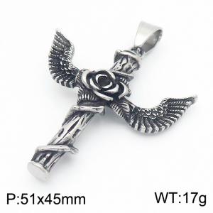 Punk style fashion personality stainless steel creative rose wings cross temperament versatile retro pendant - KP130920-MZOZ