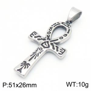 European and American fashion personality stainless steel creative cross carving graffiti retro silver pendant - KP130939-MZOZ