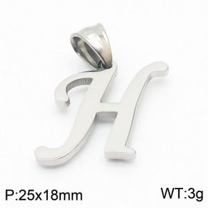 Steel colored stainless steel letter pendant H - KP19483-D