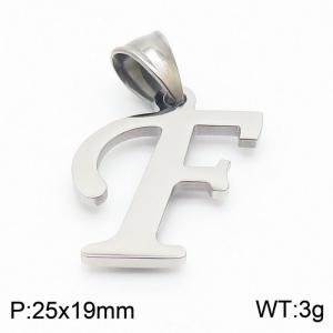 Steel colored stainless steel letter pendant F - KP19484-D