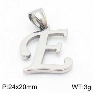 Steel colored stainless steel letter pendant E - KP19486-D
