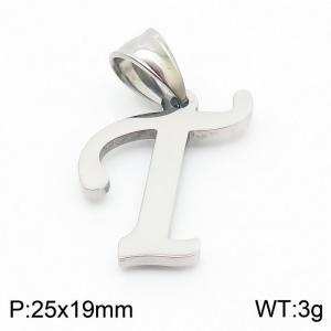 Steel colored stainless steel letter pendant T - KP19490-D