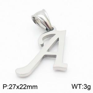 Steel colored stainless steel letter pendant A - KP19491-D