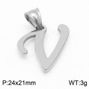 Steel colored stainless steel letter pendant V - KP19497-D