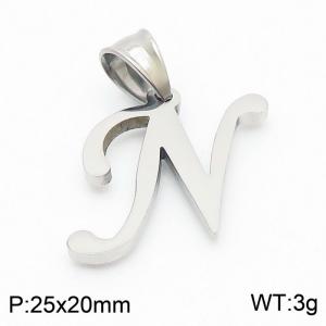Steel colored stainless steel letter pendant N - KP19499-D