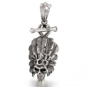 Personalized Native American Chief Double Skull Feather Hip Hop Men's Pendant - KP28780-D