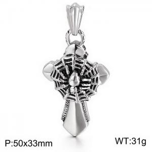 Stainless Steel spider web halloween spider Cross Pendant - KP33334-D