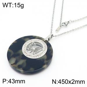 Stainless Steel Stone & Crystal Pendant - KP43384-K