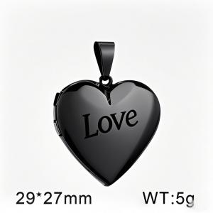 Stainless steel openable heart-shaped LOVE letter photo box Black-plating Pendant - KP52502-HR
