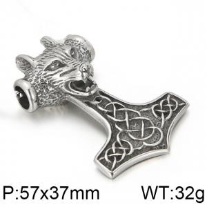 Nordic Viking Wolf Head Thor's Hammer Men's Animal Pendant - KP53893-BD