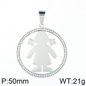 Stainless Steel Stone & Crystal Pendant - KP58342-K