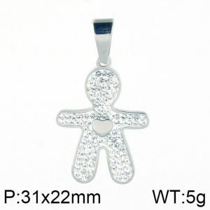 Stainless Steel Stone & Crystal Pendant - KP59140-K