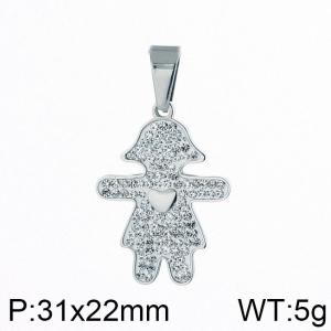 Stainless Steel Stone & Crystal Pendant - KP59149-K