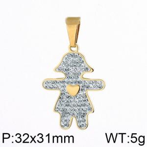 Stainless Steel Stone & Crystal Pendant - KP59152-K