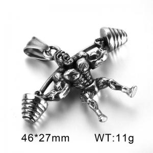 Men's Fitness Necklace Weightlifting Muscle Men's Stainless Steel Pendant - KP60052-TOM